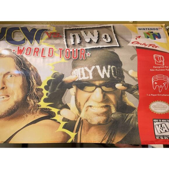 WCW Vs NWO World Tour Nintendo N64 5ft Flag Banner Poster 1997 64 THQ WWF Hogan - Picture 3 of 3